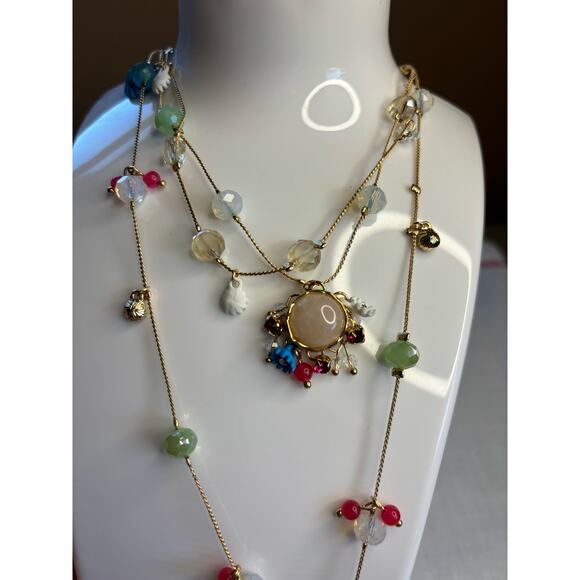 Flower  Heart Illusion Necklace Triple Chain  Boho Cottagecore NWT Retro Beaded - Picture 12 of 13